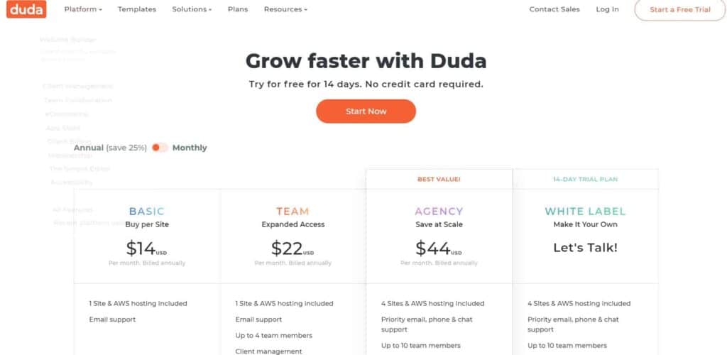 Duda website builder pricing