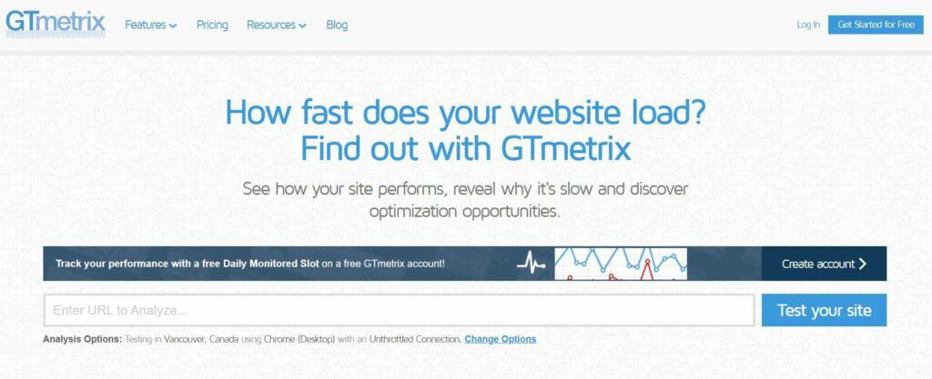 GT Metrix_SEO technical optimization software