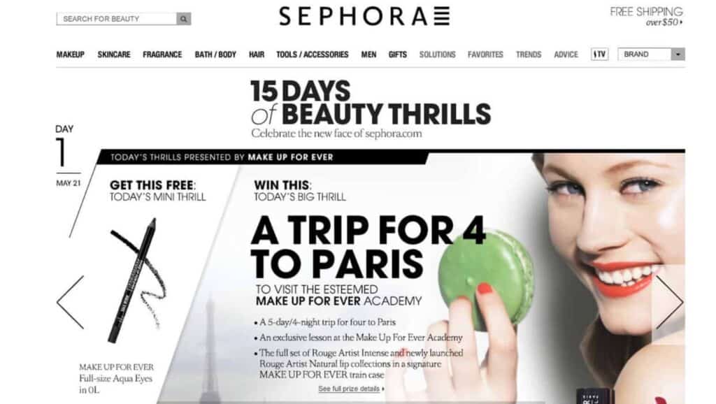 Sephora, 15 days of Beauty Thrills contest, social media lead generation strategies