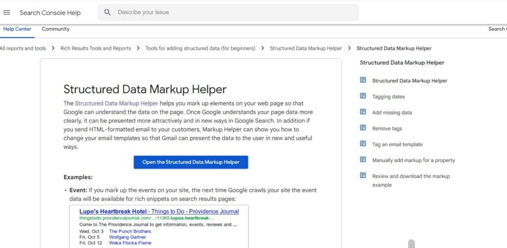 Google Structured Data Markup Helper 