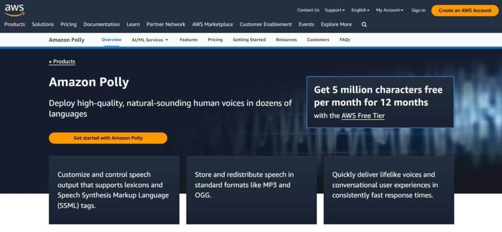 Amazon Polly best ai voice generator