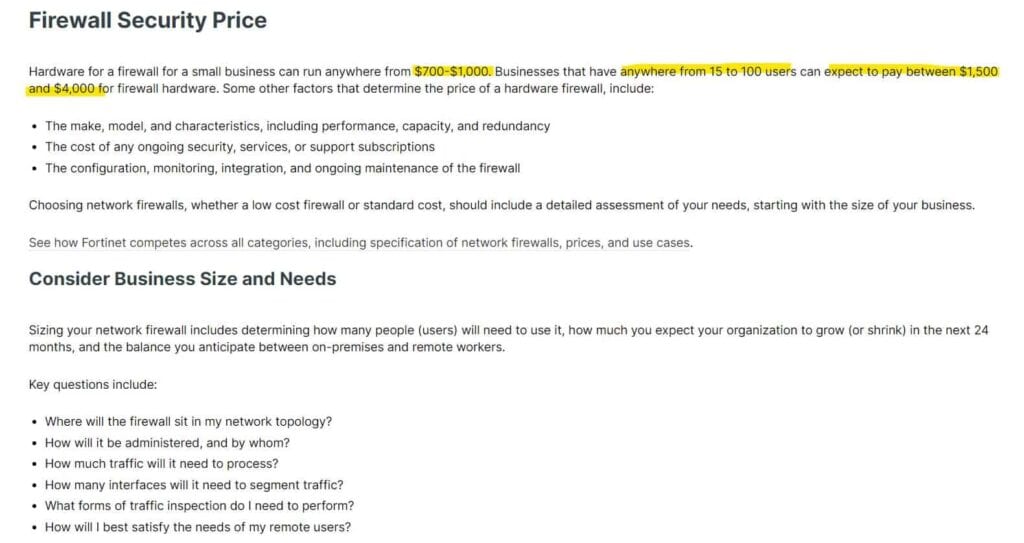 Fortinet Fortigate pricing 