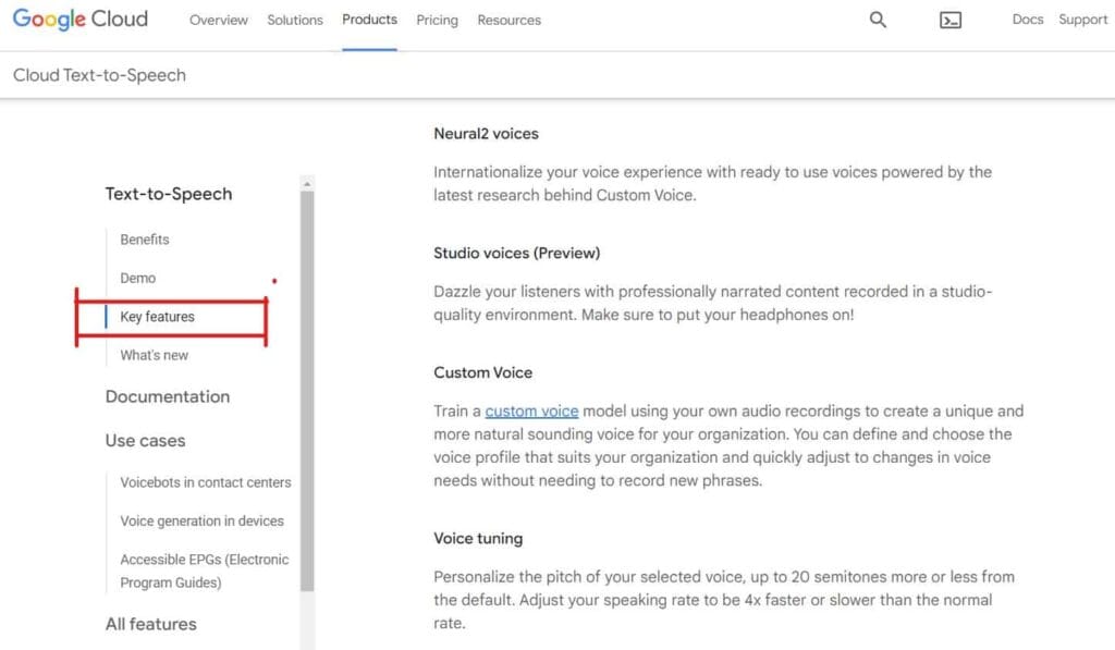 Google Cloud Text to Speech best ai voice generator key features 