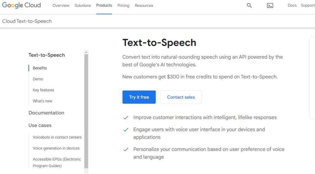 Google Cloud Text to Speech best ai voice generator benefit 