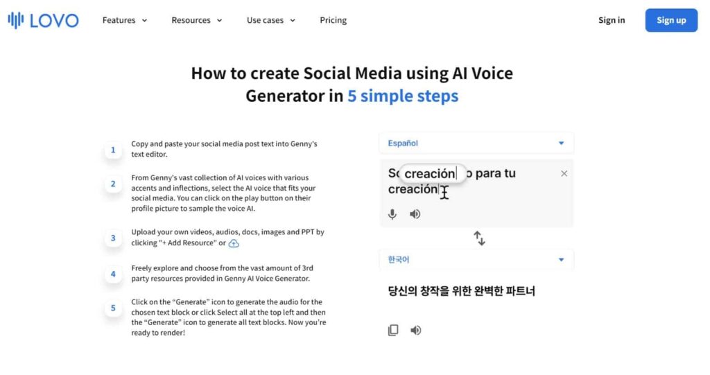 Lovo ai voice generator  use case social media 