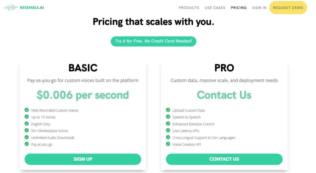 Resemble.AI pricing 