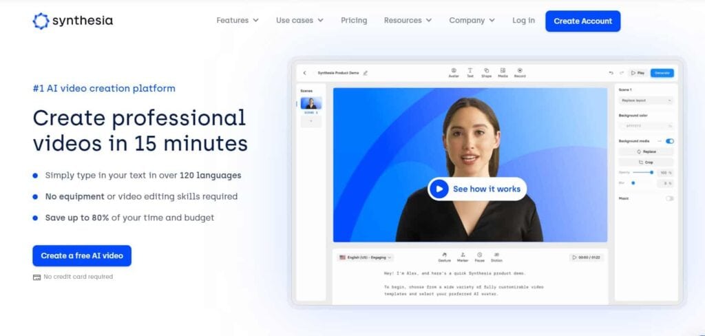 Synthesia AI video generation tool 