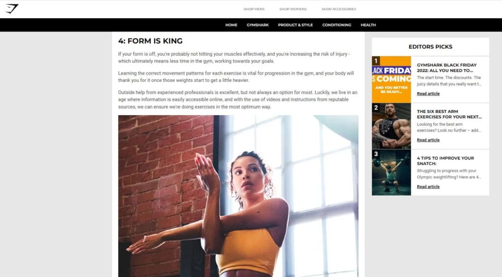 Gymshark High Qualiry content example