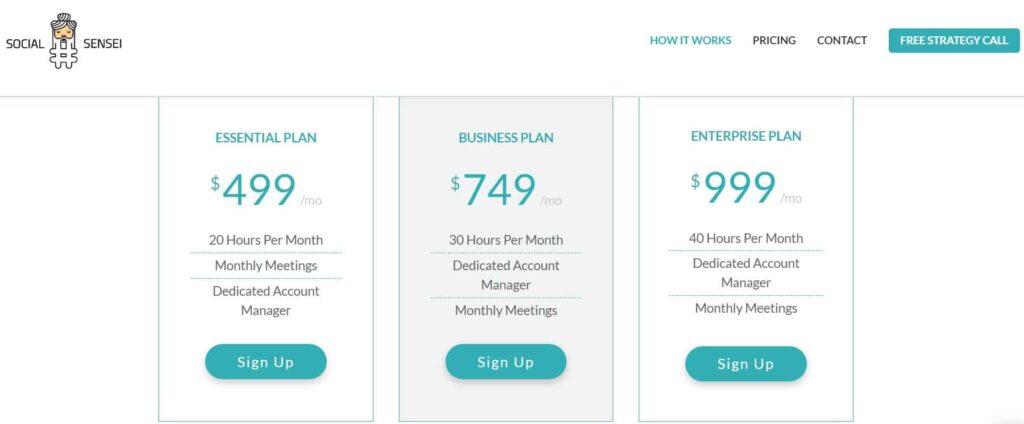 Social Sensei pricing and plans