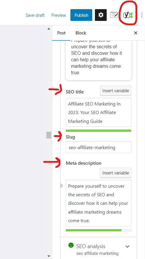 Yoast SEO, On Page SEO showcase