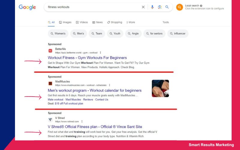 Fitness Workouts_Google Paid Advertising Campaign Example