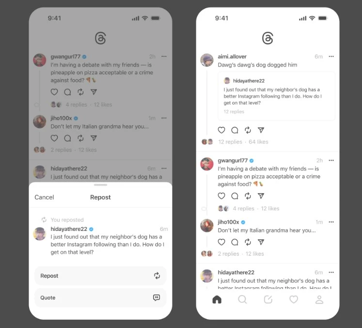 Threads, new Meta App, insise the app look
