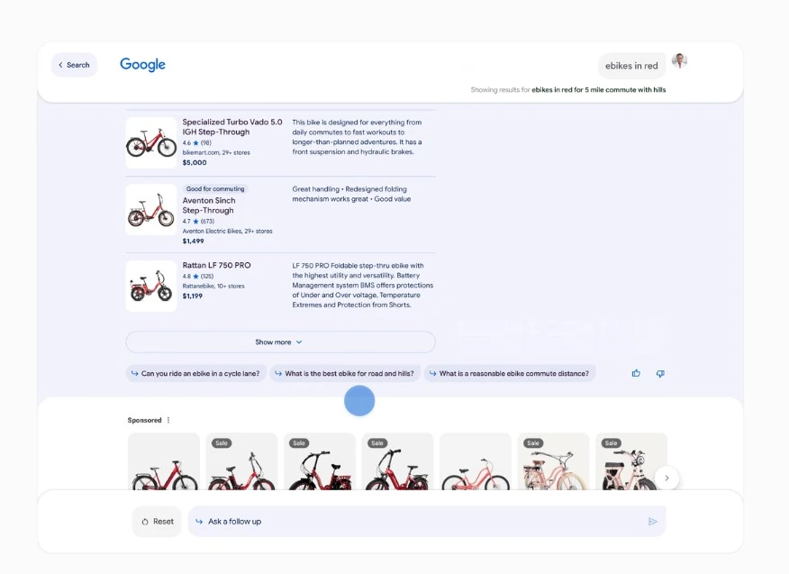 Local Search and Shopping Bike Example, Google Search Generative Experience