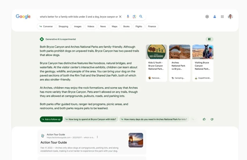 Google's Search Generative Experience AI Snapshot Example